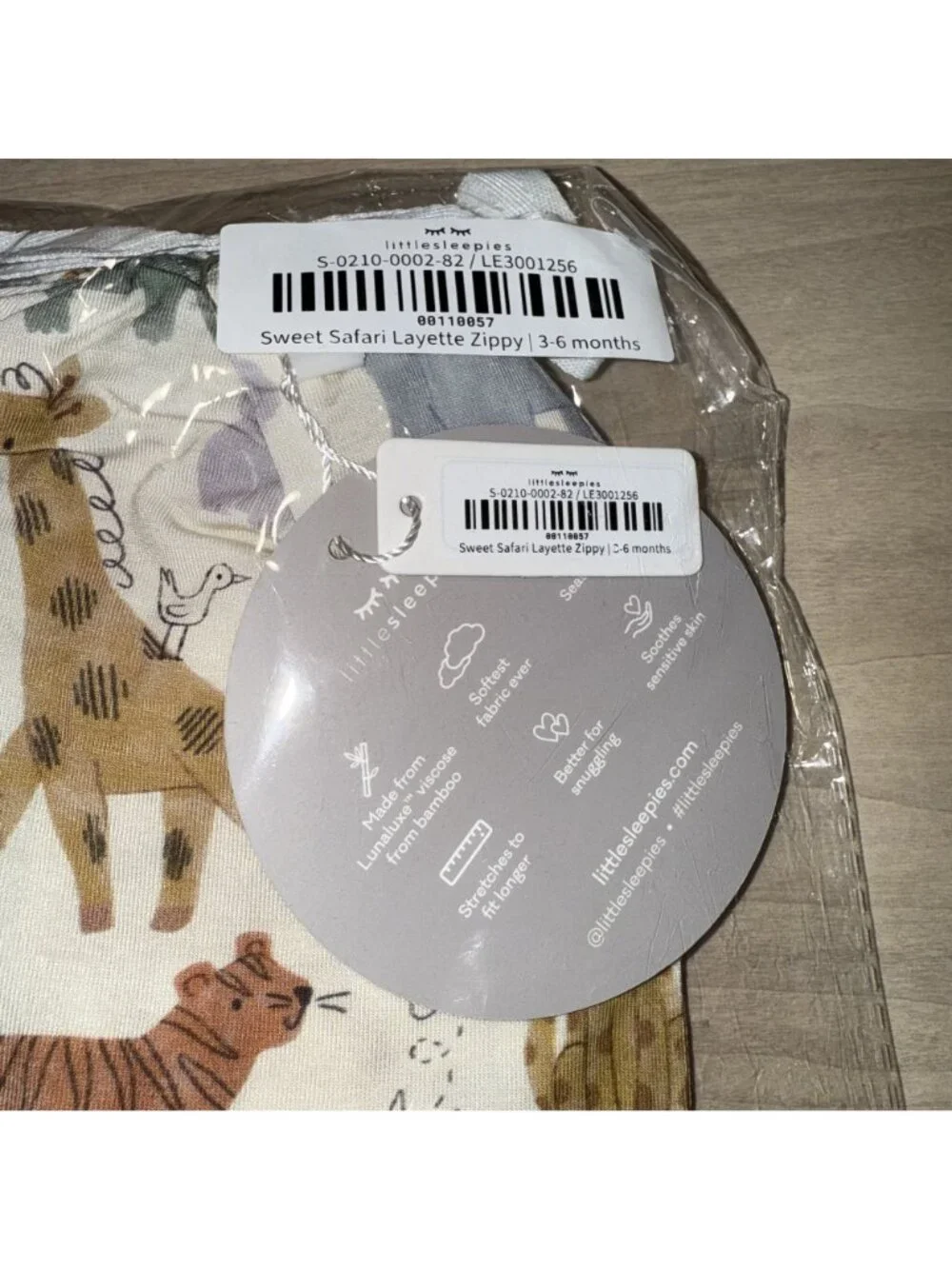 NWT Little Sleepies Sweet Safari Layette Zippy One Piece Baby Size 3-6 Months